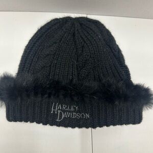 Harley Davidson Vintage Rabbit Fur Beanie Style Winter Hat Cap Women’s Black Hat